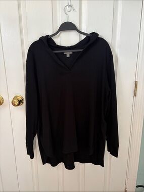 Style & Co. Black V-Neck Pullover Hoodie